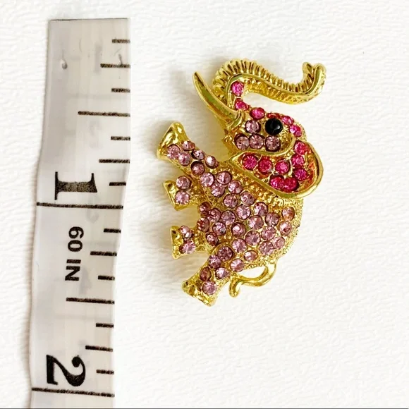 Gold Elephant Brooch w/ Sparkling Rhinestones (Q1) - Picture 3 of 3